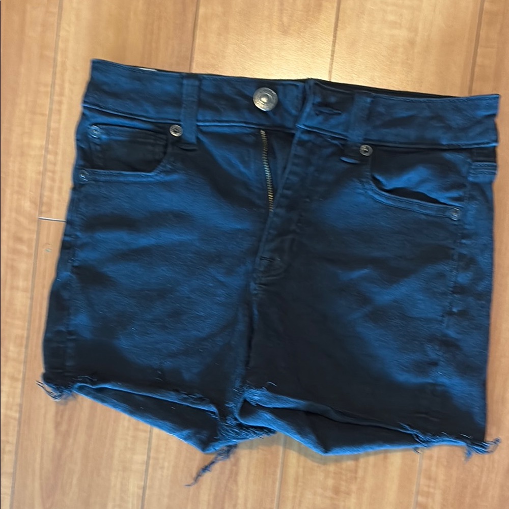 American Eagle Outfitters Black Jean Shorts Mid-Rise Cut-Off